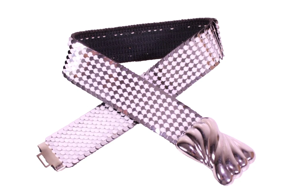 Schuppengürtel Gürtel silber weiß Stretch Schmuckschnalle Vintage Boho GH168 - Bild 3 von 4