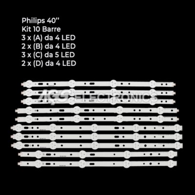 KIT 10 BARRES LED STRIP PHILIPS SVS400A79 SVS400A73 40PFL3208K 40PFL3208H