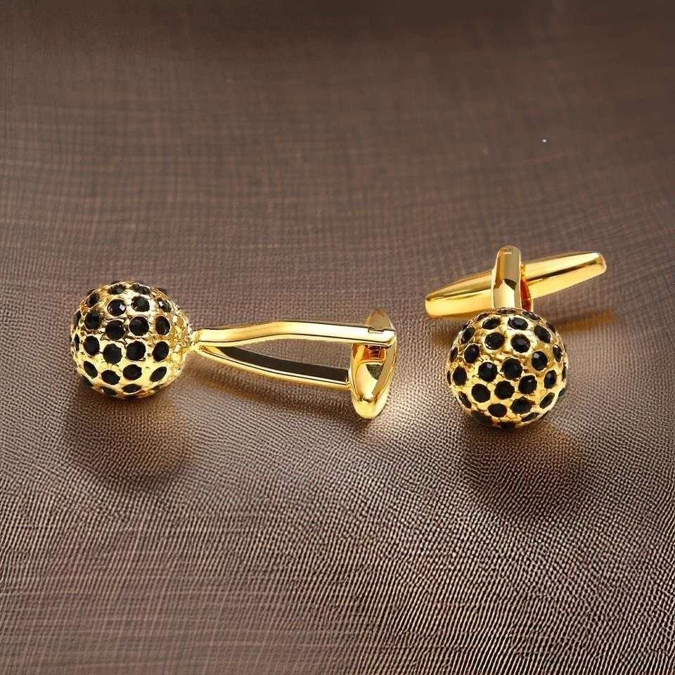 14K Yellow Gold Plated Cufflinks For Men 1.10Ct Lab Created Round Black Diamond - Image 3 of 3