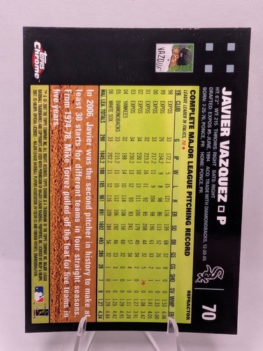 2007 Topps Chrome Blue Refractor Javier Vazquez #70 Chicago White Sox - 第 2/2 張圖片