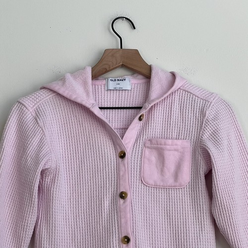 Old Navy Pink Waffle Knit Hoodie Jacket Shirt Shacket Button Down Girls M 8 Pink - Picture 4 of 11