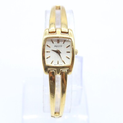 Pulsar Gold Toned Rectangular Watch with White Dial Vintage Pulsar Seiko Gold Watch: Rectangle Dial, Original  main image 3