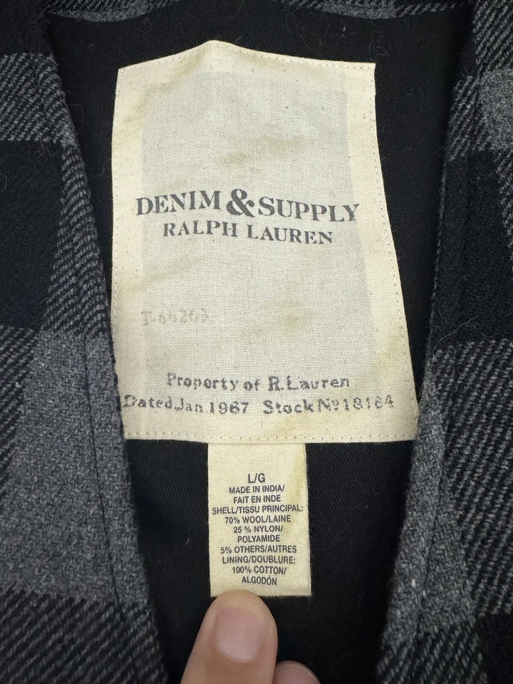 Ralph Lauren Grande Gris Búfalo Cuadros Chaleco Chaqueta RRL Polo Tweed Caballeros Abrigo De Colección Foto 2 de 4