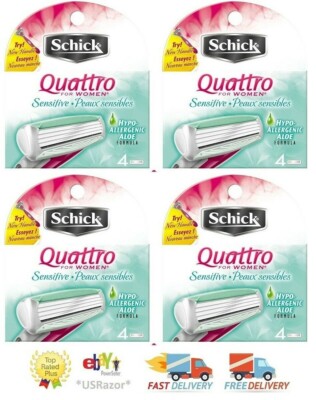 16 Sensitive Schick Quattro Razor Blades Cartridges Women Quatro Refill Shaver 8