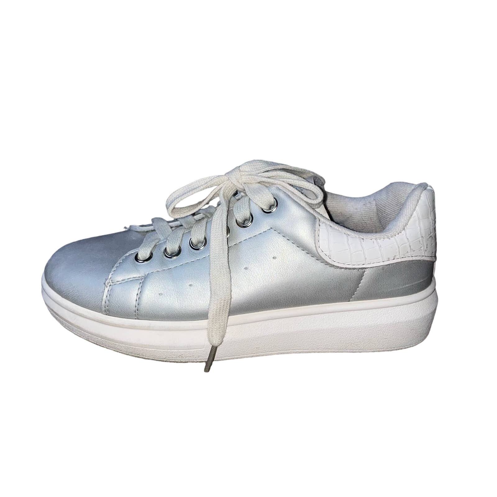 SAOLA Scarpe da tennis marca Seven suola spessa grossa argento metallizzato sneakers nonno TG 8