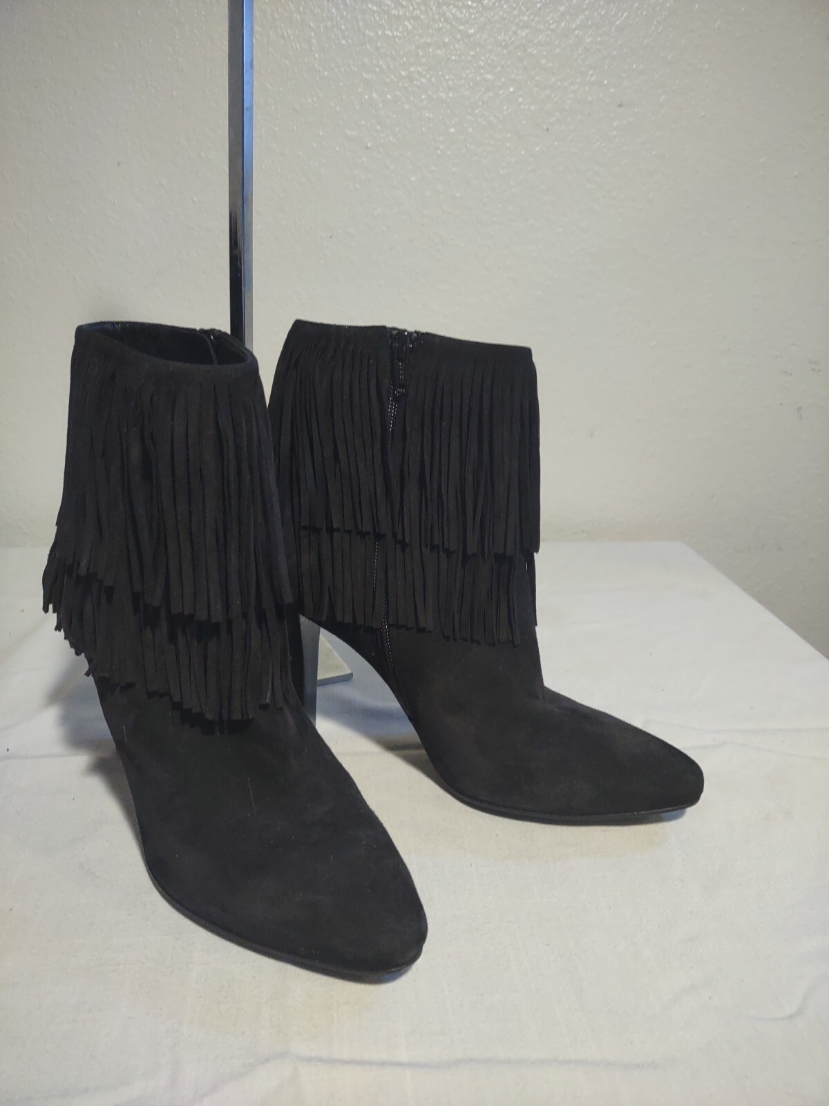 Stivali a frange Saint Laurent Paris pelle scamosciata nera taglia 38 1 2 8 XLNT cond!