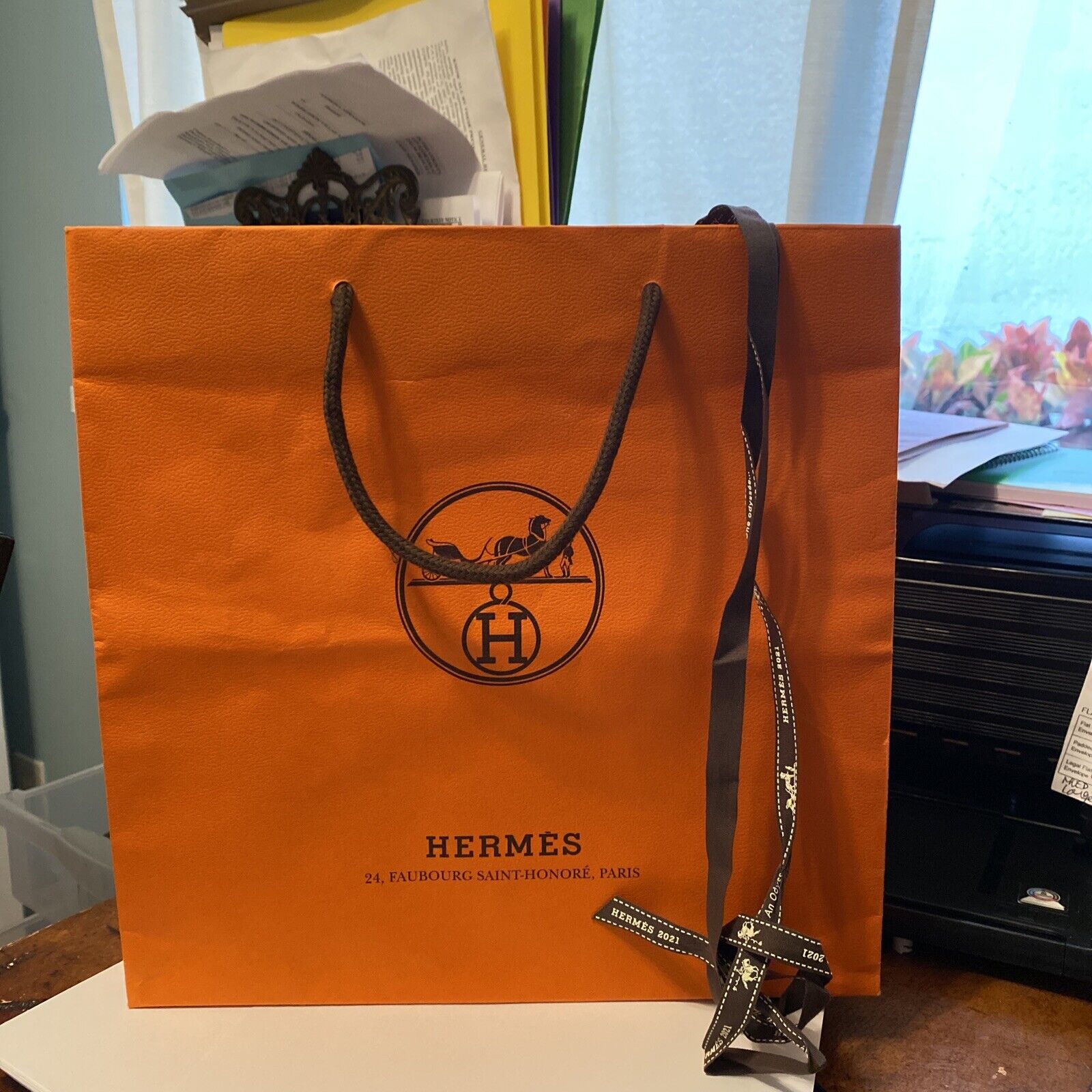 hermes orange paper bag