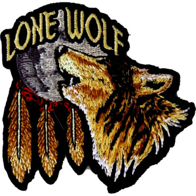 Lone Wolf Sew On  Iron On Embroidered Patch Native Wolf Medicine 3.1/2'' x 3. 1/2
