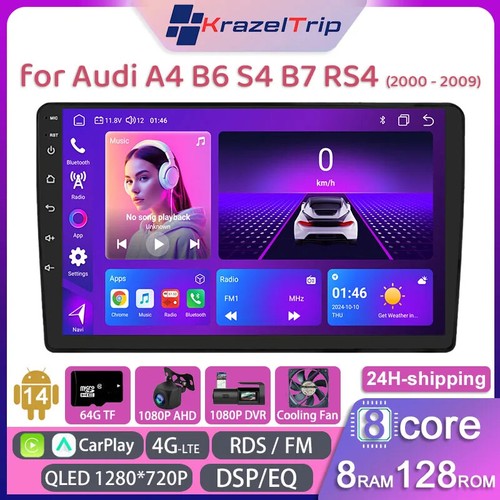 8Core QLED Car Radio for Audi A4 B6 S4 B7 RS4 2000-2009 Carplay Android Auto DSP