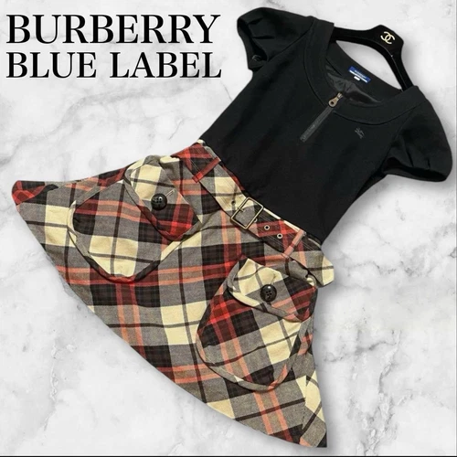 Abito Burberry Blue Label manica corta quadri cotone nero 36 S (US:XS) 040458d