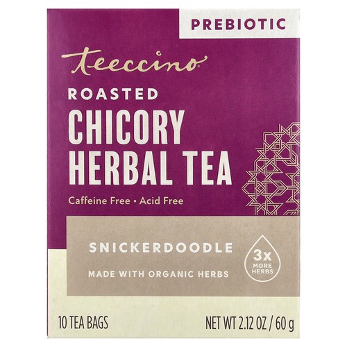 Prebiotic Roasted Chicory Herbal Tea, Snickerdoodle, Caffeine Free, 10 Tea Bags,