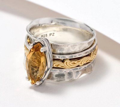 Or Paz ovaler Edelstein bicolor Spinner Citrin Ring, Sterlingsilber, Größe 5