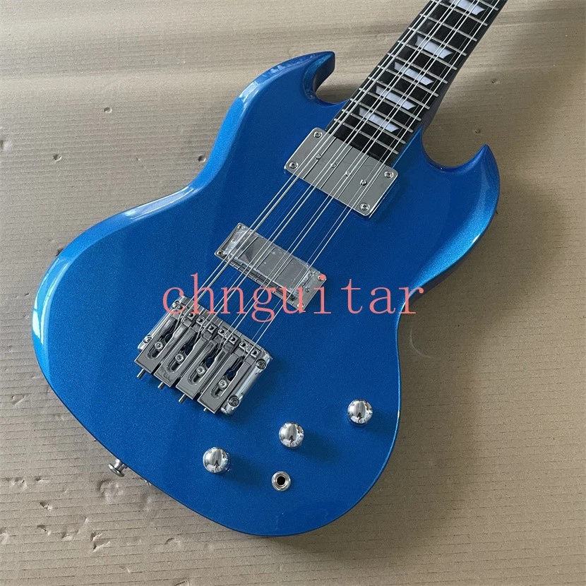 Bajo eléctrico 8 cuerdas azul SG cuerpo de caoba maciza diapasón de palisandro 22 trastes Foto 2 de 4