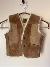 Vintage Genuine Suede Leather Sherpa Lined Vest Boys Size 3T Beige Cowboy Ranch