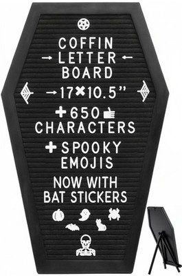 Spooky Coffin Letter Board with 650+ Emojis, Gothic Halloween Decor, 17x10.5''n