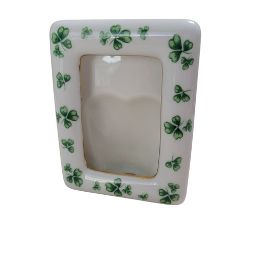 Lefton Shamrock Picture Photo Frame China White Porcelain #03414 Gold Trim 4" T