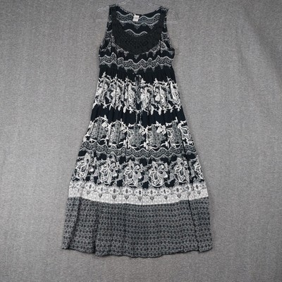 BILA WOMENS BLACK WHITE DRAWSTRING CROCHET NECKLINE MAXI DRESS SIZE LARGE |  eBay