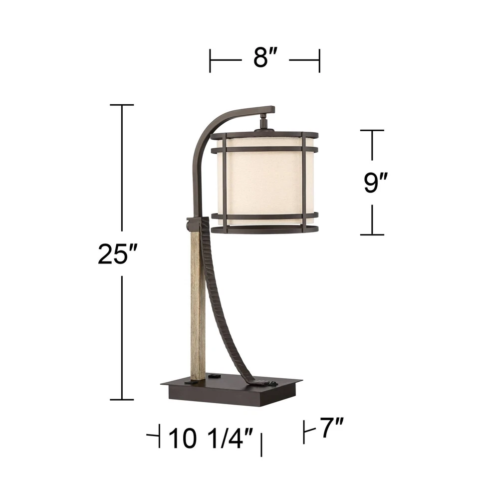 Gentry Industrial Desk Lamp 22" High Oil Rubbed Bronze Faux Wood USB and Outlet - Image 4 of 4