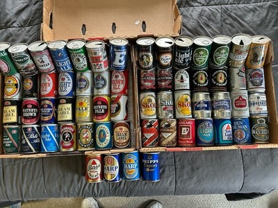 60 DIFFERENT SHORT 275ML. 9.68 FL. OZ. STEEL FOREIGN PULL TAB BEER CANS. EMPTY