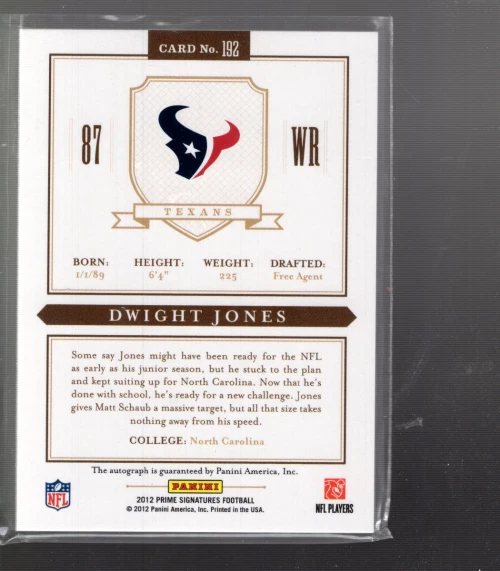 B2047- 2012 Prime Signatures #192 Dwight Jones RC Auto /199 - NM-MT - Image 2 of 2