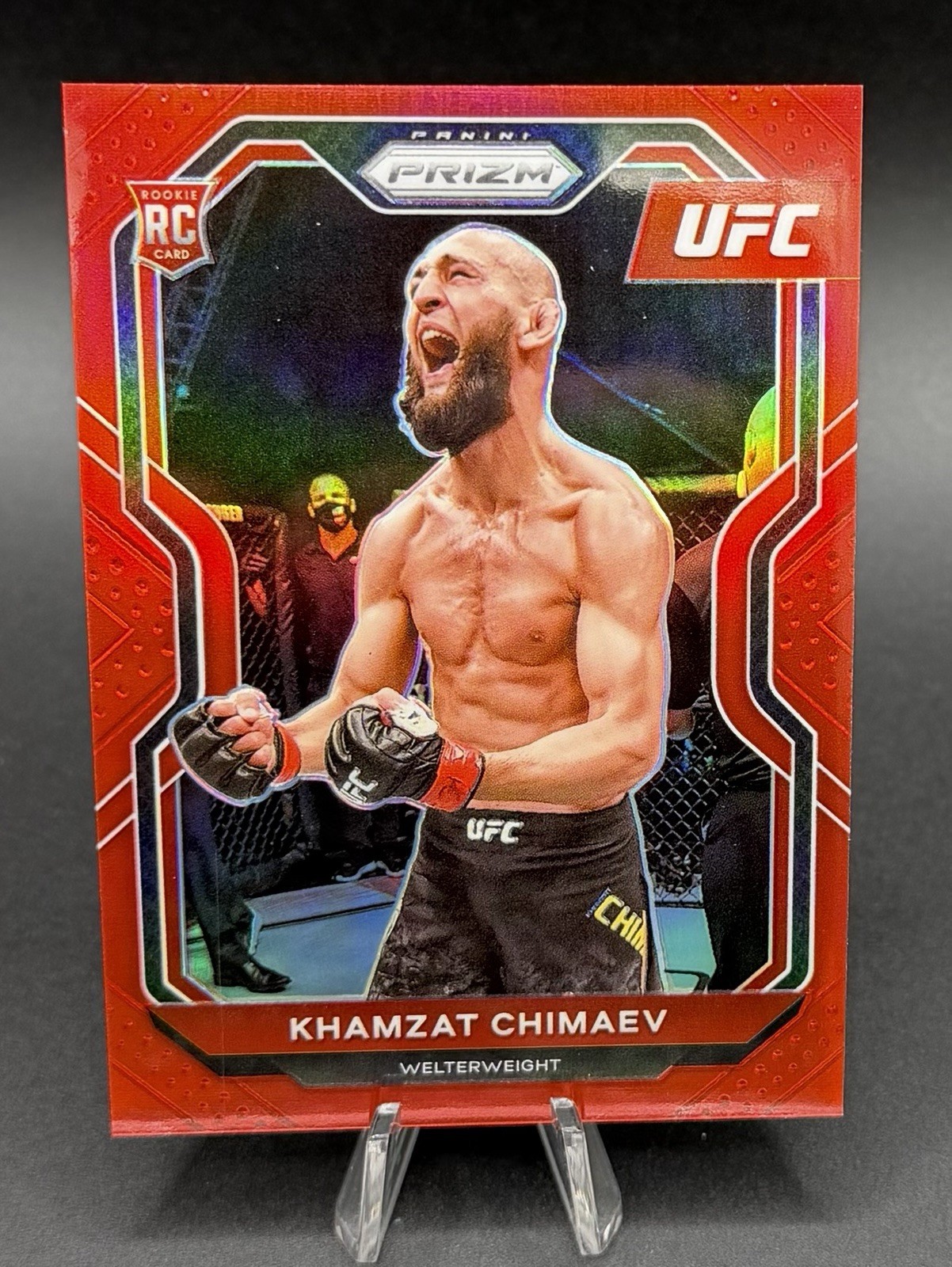 2021 Panini Prizm UFC - Khamzat Chimaev #7 Red Prizm /275 (RC)