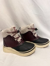 Sorel Out N About Boots Burgundy Faux Fur Lining Childrens Size 3