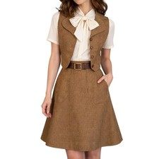 Vintage 60s 70s Handmade Vest Skirt Set Brown Tweed Mod Academia Preppy
