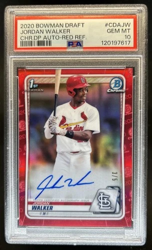 2020 Bowman Draft Jordan Walker Chrome Auto Red Refractor #/5 Cardinals PSA 10