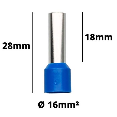 Aderendhülsen 16mm² lang blau isoliert Hülse 18mm Gesamtlänge 28mm