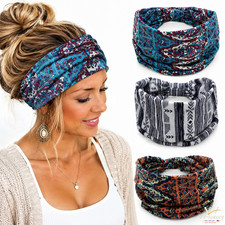 Boho Stretch Wide Hair Bands / Black /Knotted Turban for Women Hair Wrap /3 Pcs