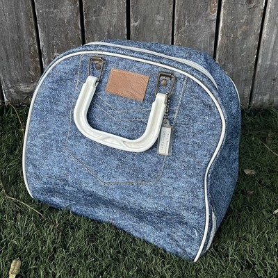 RARE VTG Faux Blue Jeans Bowling Bag Single Ball Rack & Shoe Storage VERY NICE
