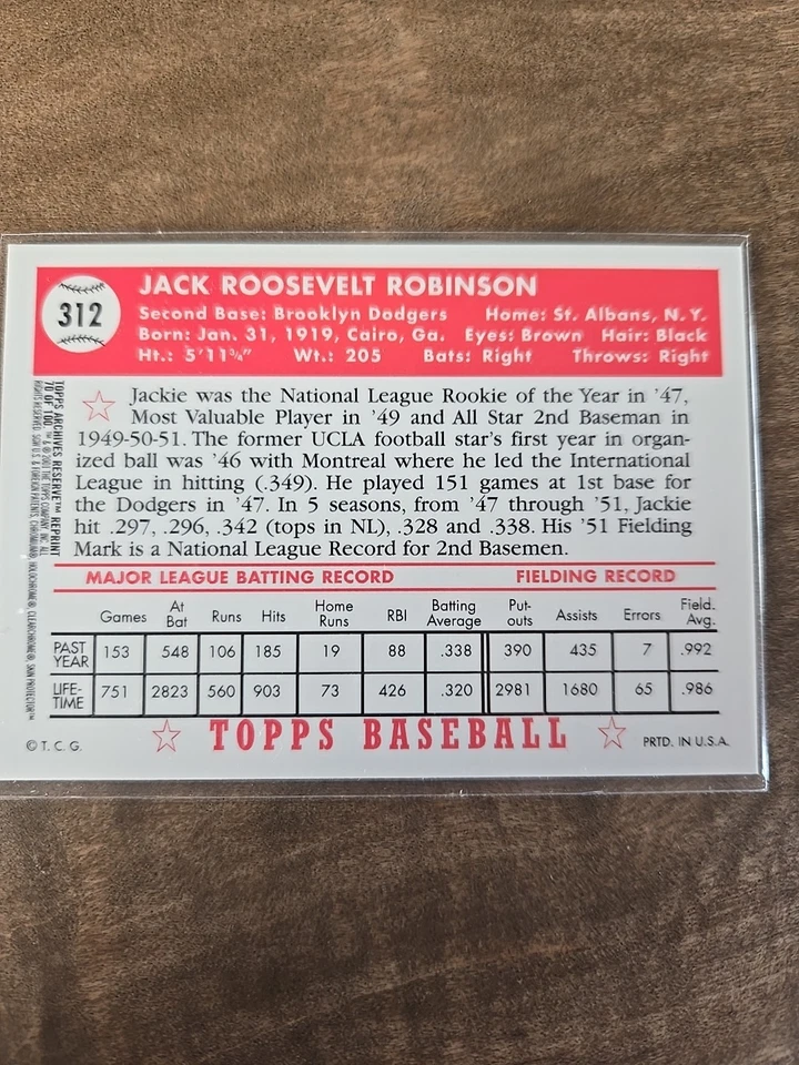 2001 Topps Archives Reserve Jackie Robinson NM+ MLB HOF Dodgers Refractor #312 - Image 2 of 2