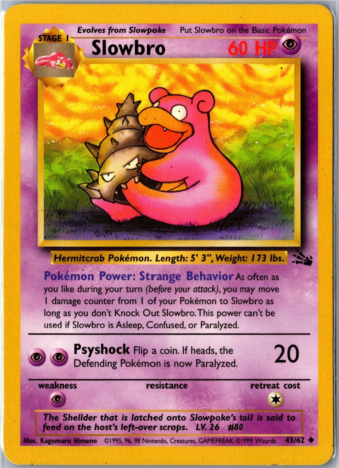 Pokemon Card - Slowbro 43/62 Fossil Uncommon Heavily Played