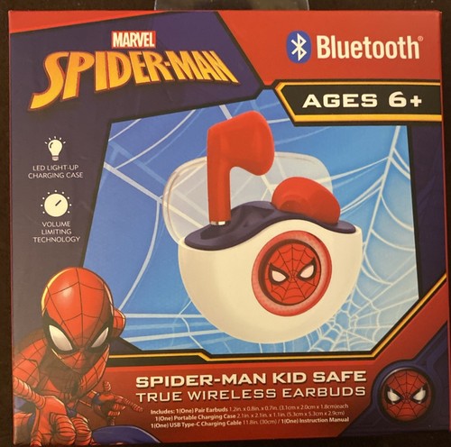 Marvel Spiderman Wireless Bluetooth Earbuds Kids Safe w/Mic & Charging Case - Picture 2 of 7