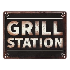 Grillstation Metallschild in 15x20 cm in Rostoptik