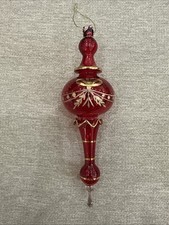 Beautiful Vtg Red Blown Glass Finial Icicle Christmas Ornament Gold Details