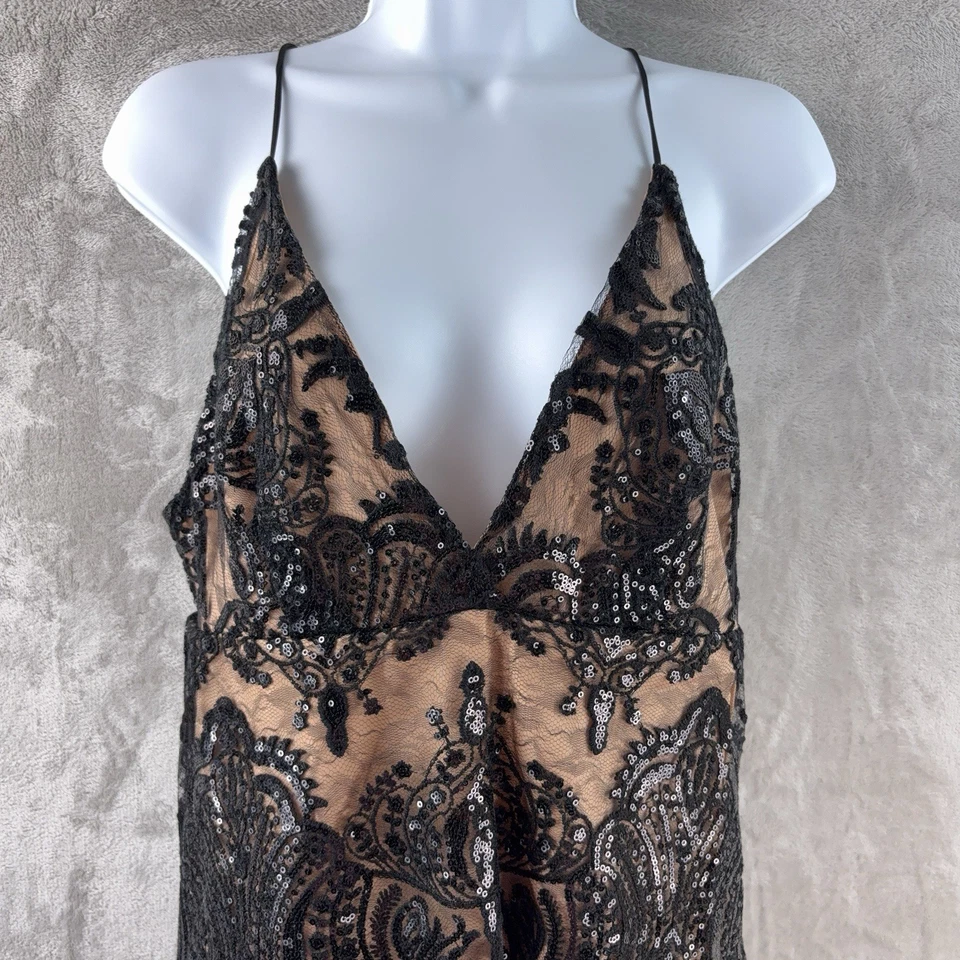 Vestido sin tirantes Free People para mujer talla 6 negro nude lentejuelas encaje boho Foto 3 de 4