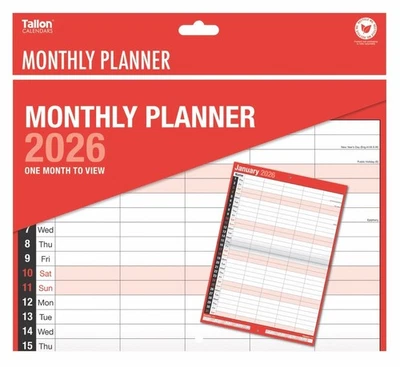 TALLON 2026 5 Column Calendar Month To View Home Office A3 Family Planner Staff Rota