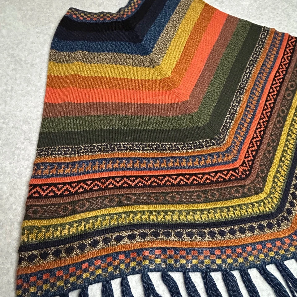 Peruvian Soul Baby Alpaca Poncho Colorful Striped Fringe Boho Southwest Festival - Image 4 of 4