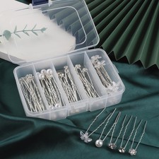48 Pack Bridal Hair Pins Set, Pearl Rhinestone U Pins for Wedding