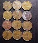 Lot of 12 Wheat One Cent Penny Lincoln