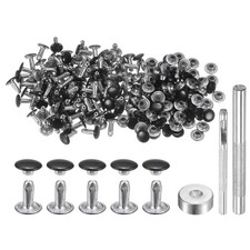 100 Sets Leather Rivets 8mm x 10mm Metal with 3 Setter Tools Brilliant Black