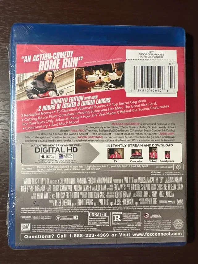 SPY (2015) Blu-ray Melissa McCarthy Jason Statham Jude Law NEW / SEALED UnRATED - Image 2 of 4