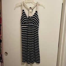 Pink Republic Womens Mini Dress S Racerback Rope Neck Straps Black White Stripes