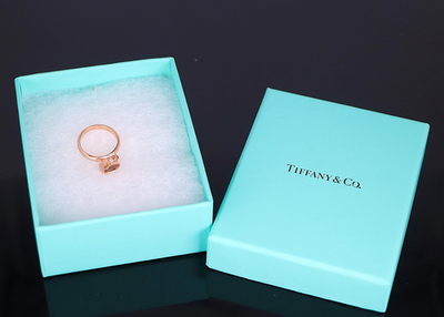 Tiffany & Co 18k Rose Gold Heart Lock Dangle Charm Ring Band Size