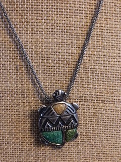 Vtg CAROLYN POLLACK Southwestern Sterling Turquoise Inlay Turtle Pendant