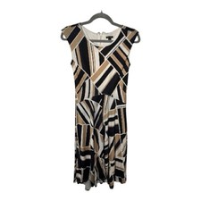 Ann Taylor Tan Black Print Sleeveless Dress Size 0