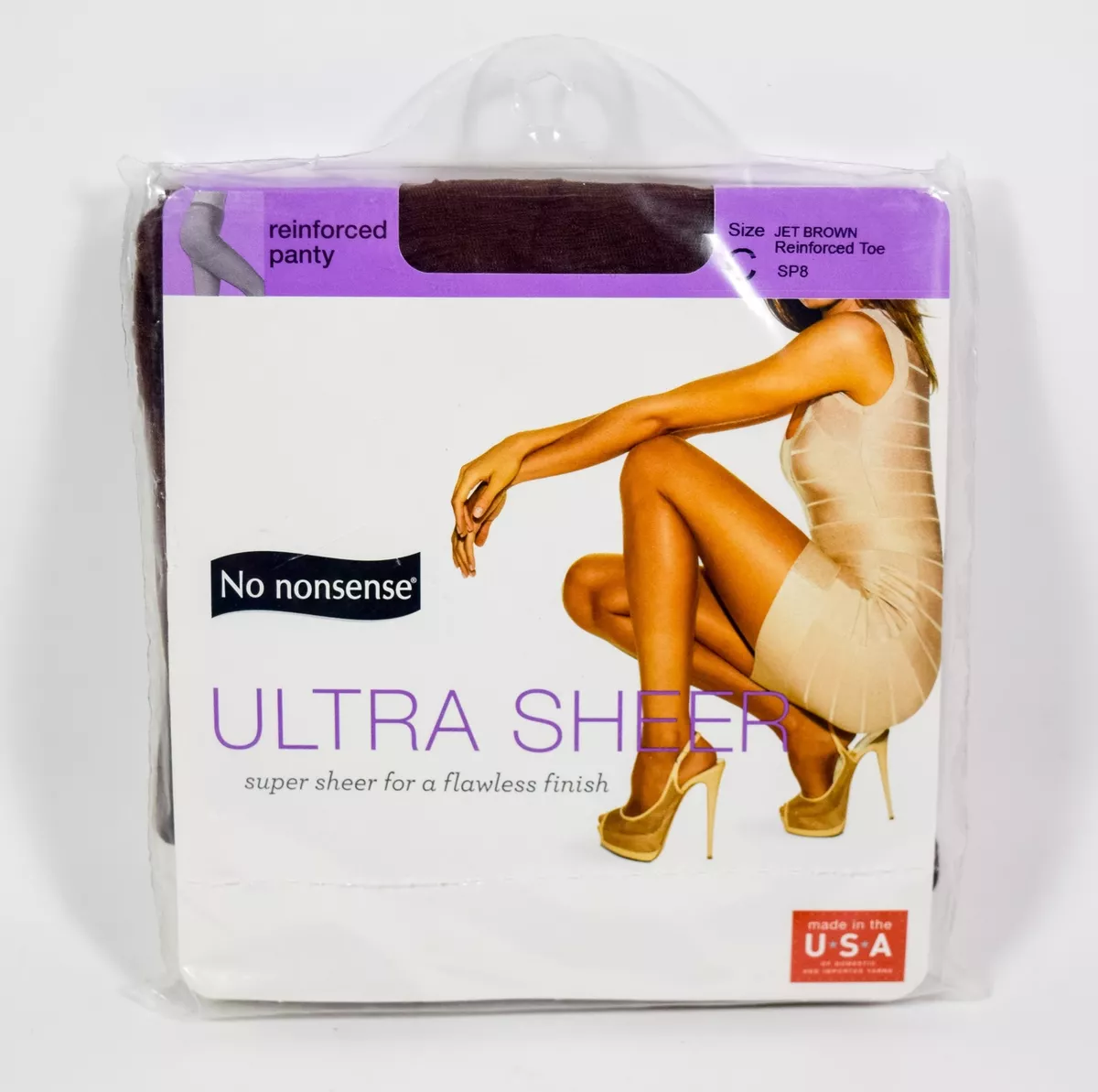 No Nonsense Ultra Sheer Pantyhose SP1 JET BROWN Reinforced Toe Pantyhose  Size C