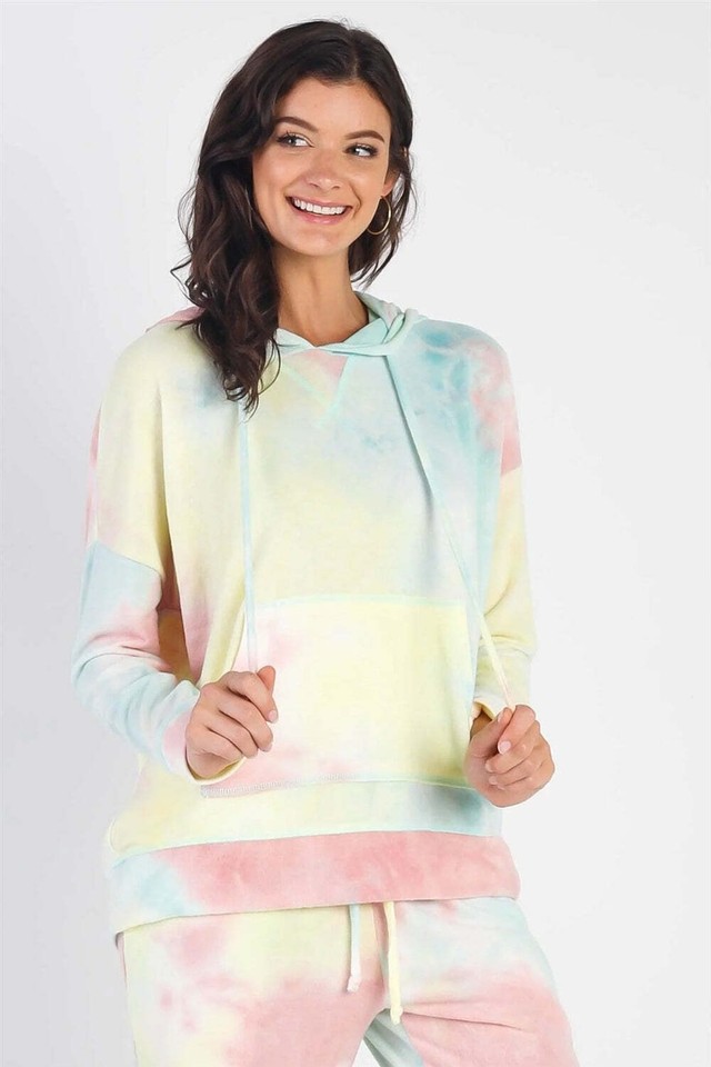 Cherish Apparel Drawstring TieDye Dropped Shoulder Hoodie eBay
