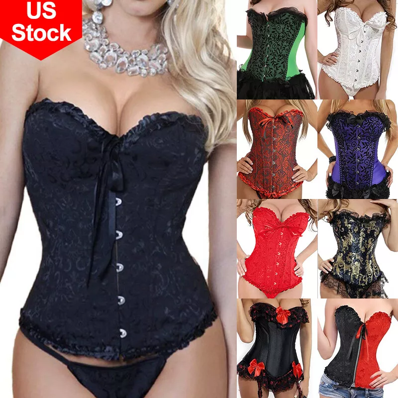 Women Lace Up Corset Bustier Shaper Waist Cincher Push Up Top Lingerie Plus  Size